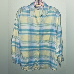 Diane Von Furstenberg Yellow & Green Long Sleeve Flannel Size Medium